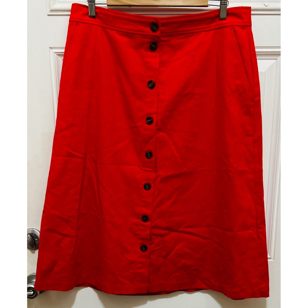J. Crew Red Button-Front Midi Skirt